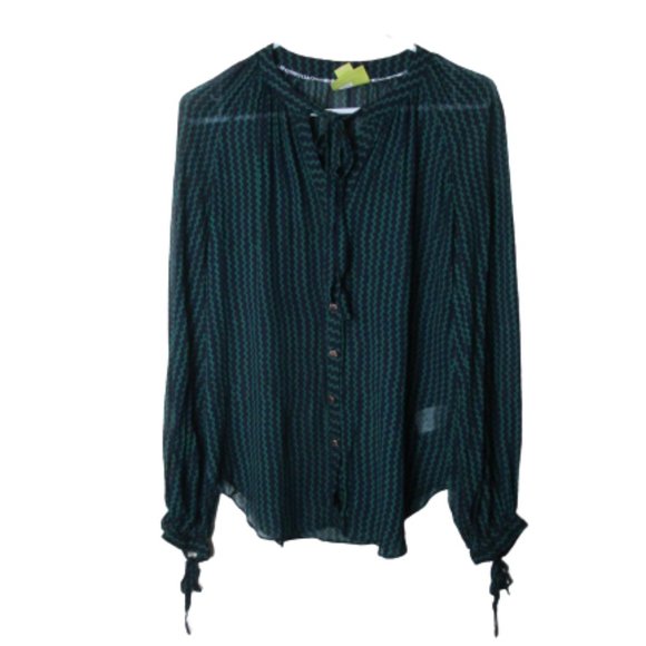Anthropologie Maeve Della Green & Blue sheer blouse w/bow tie, Womens S, NICE! - Picture 2 of 10
